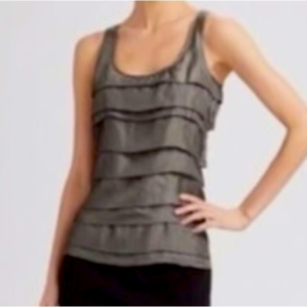 Eileen Fisher Dark Grey Sleeveless Blouse with tiered ruffles small, 100% silk - Picture 2 of 5